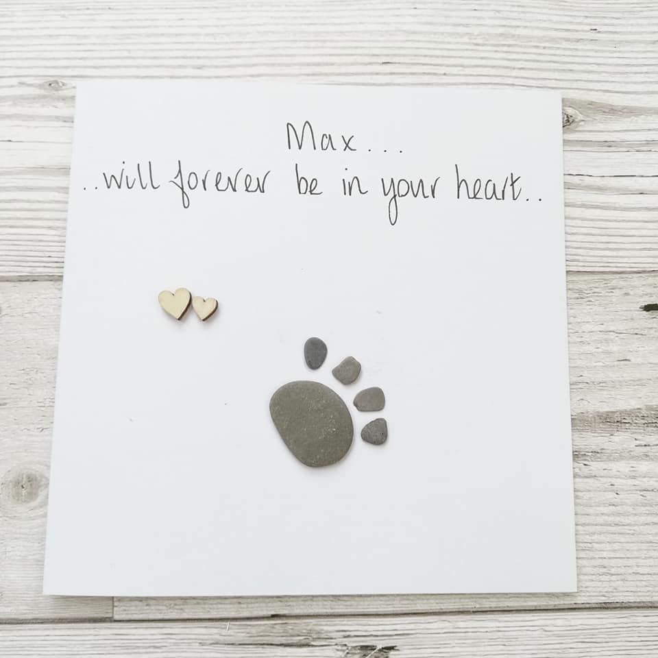 Sympathy card Pet Loss Paw Prints Pebble Picture