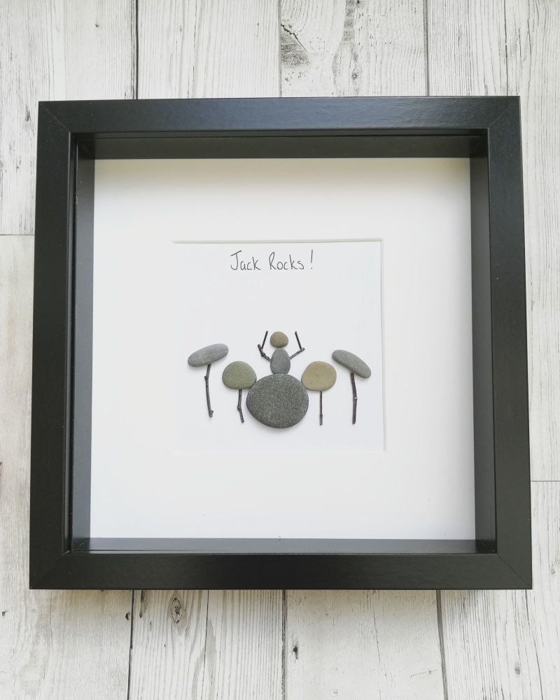 Pebble Art Picture Drummer - Music Teacher Framed Gift