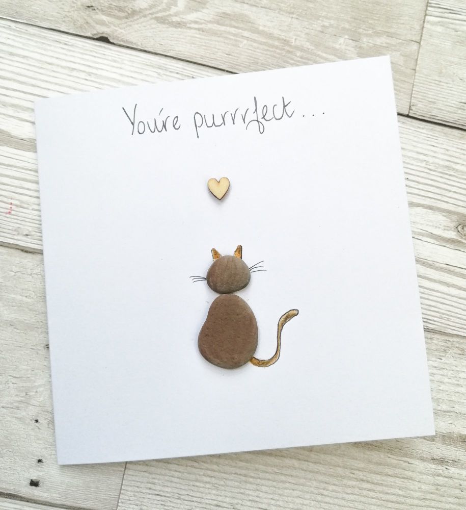 Pebble Art Card Anniversary Cat Lover Personalised 