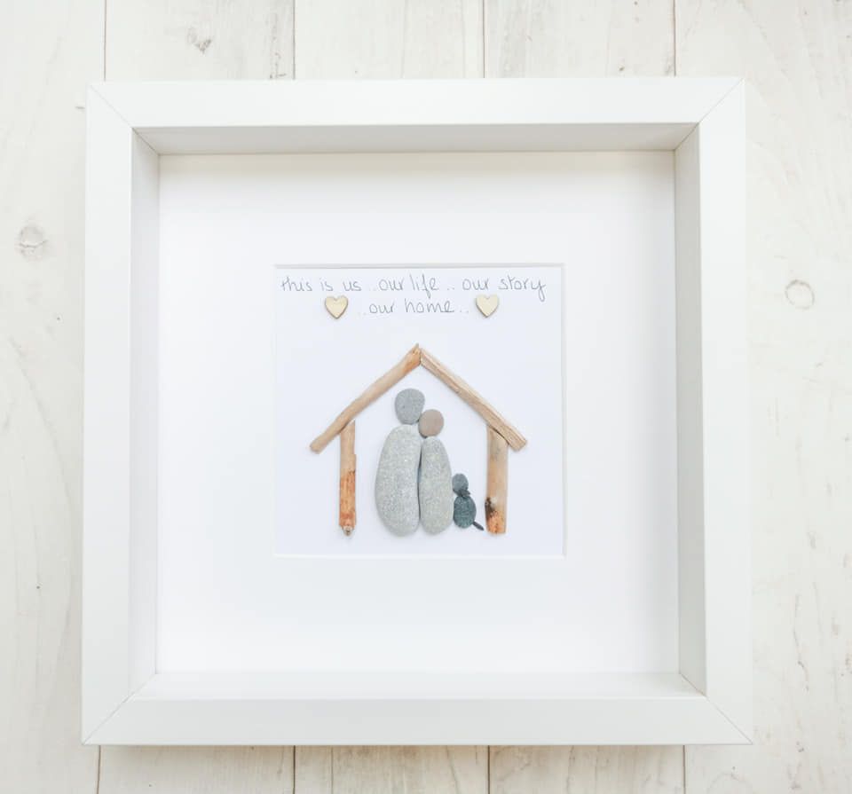 New Home -Housewarming - Family Pebble Art Picture - Framed And Fully Perso