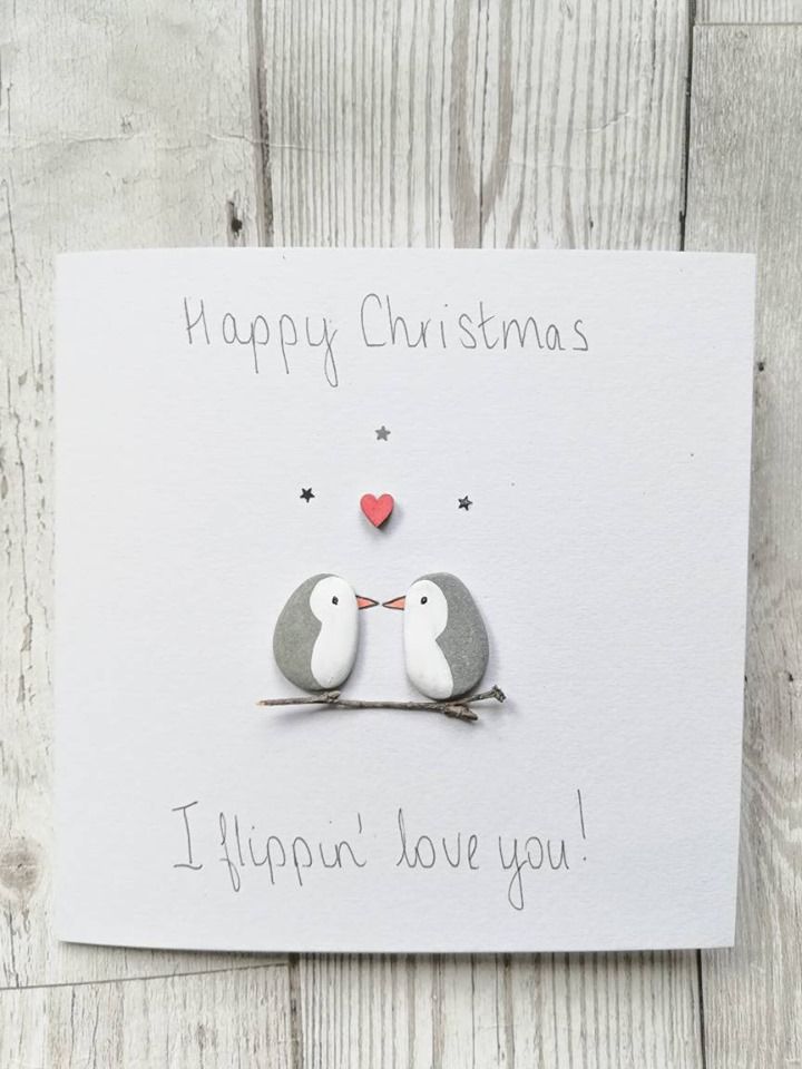 Penguin Card - I Flippin Love you - Christmas Pebble Art Card - Fully Perso