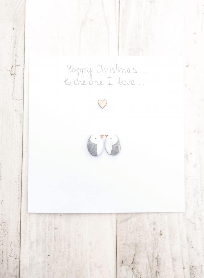 Penguin Love Pebble Art Christmas Card - Pebble Picture Fully Personalised
