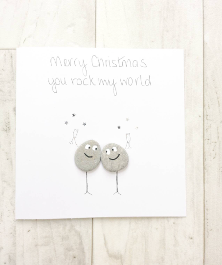 Christmas Card Pebble Art Picture - Loved Ones - Husband - Wife - Friends -