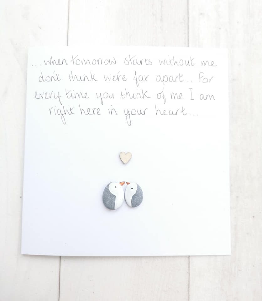 Sympathy, Bereavement  Funeral Card Penguin Pebble Picture Art