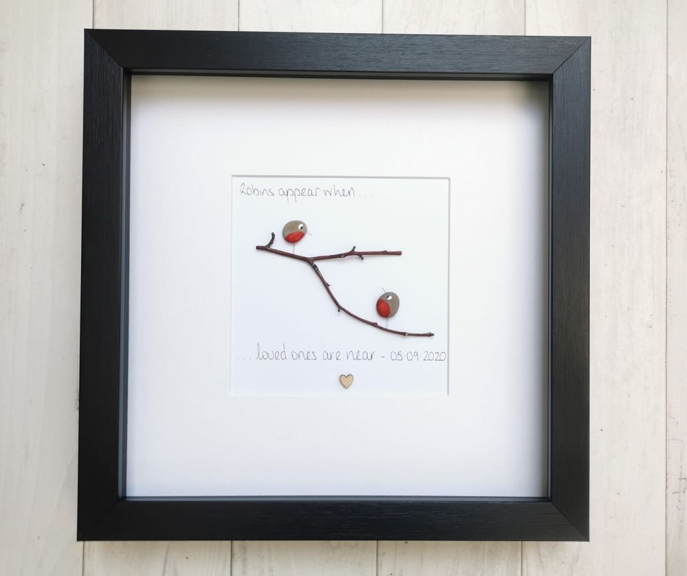 Pebble Art Picture - Robins Appear Loved Ones - Framed Sympathy Gift