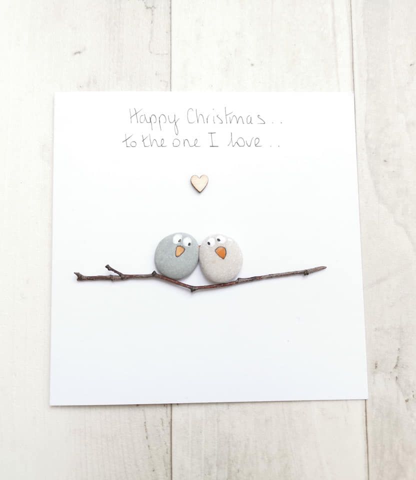 Owls Christmas Card Friends & Family Pebble Art Picture Personalised Xmas