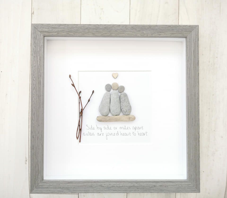 Pebble Art Picture Sisters - Christmas, Birthday Gift - Sister Framed Perso