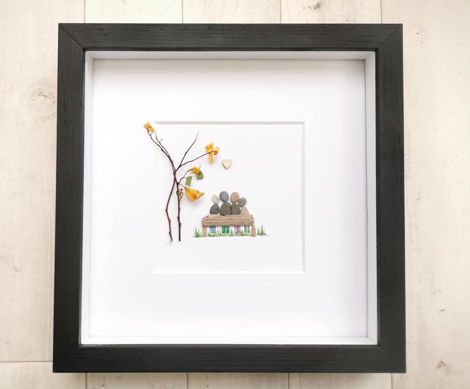 Family Pebble Picture Framed, Pebble Art, Housewarming Gift, Fully Personal