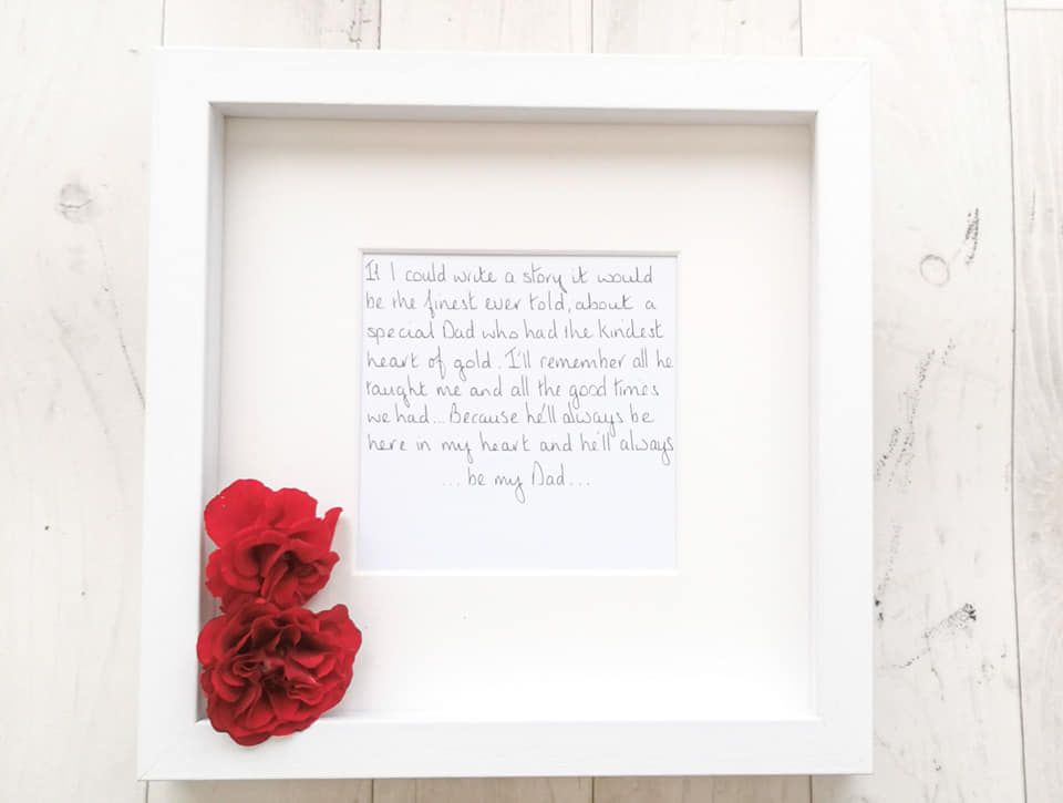Funeral flowers keepsake frame memorial gift hand written and personalised