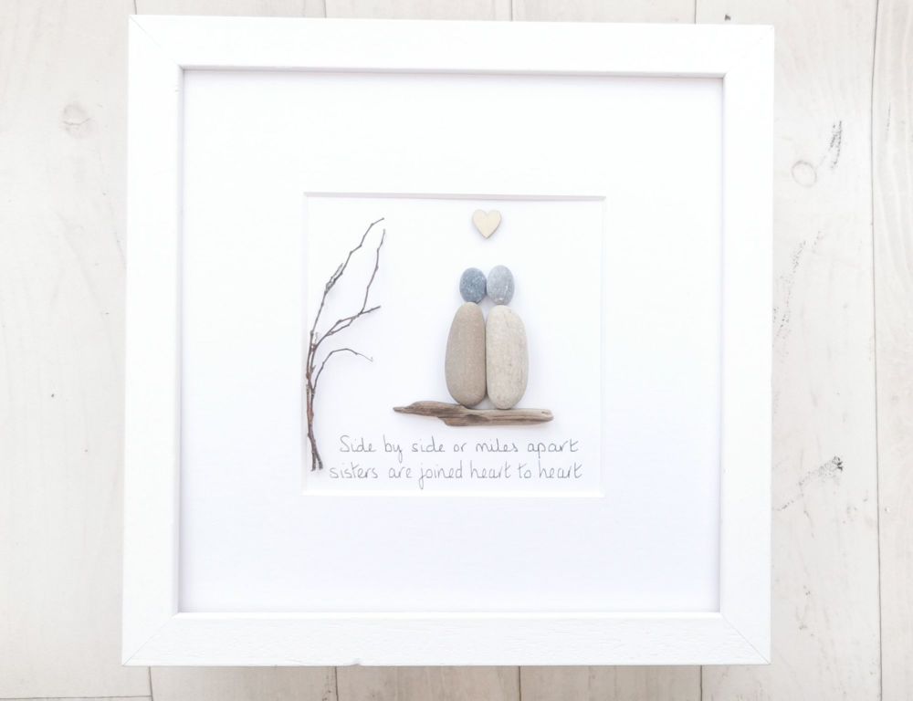 Pebble Art Picture Sisters - Christmas, Birthday Gift - Sister Framed Perso