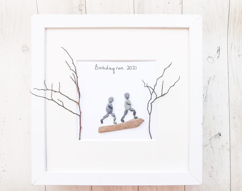 Runners, Walkers, Hikers Personalised Gift, Framed Pebble Art, Pebble Pictu