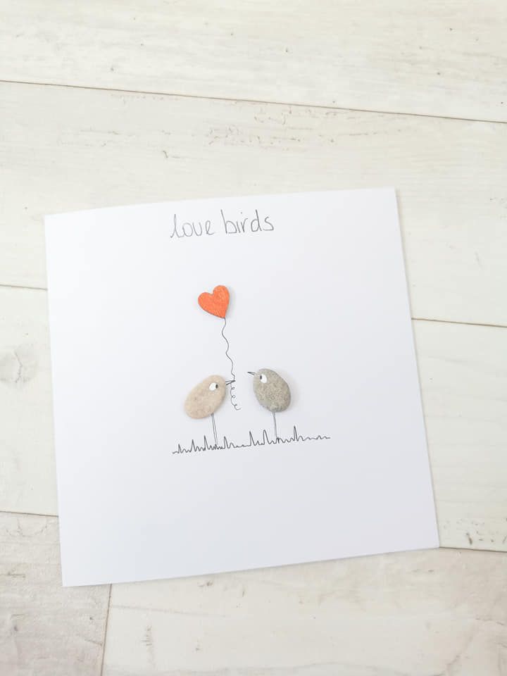 Engagement, Anniversary Card Love Birds, Pebble Art Picture, Fully Personal