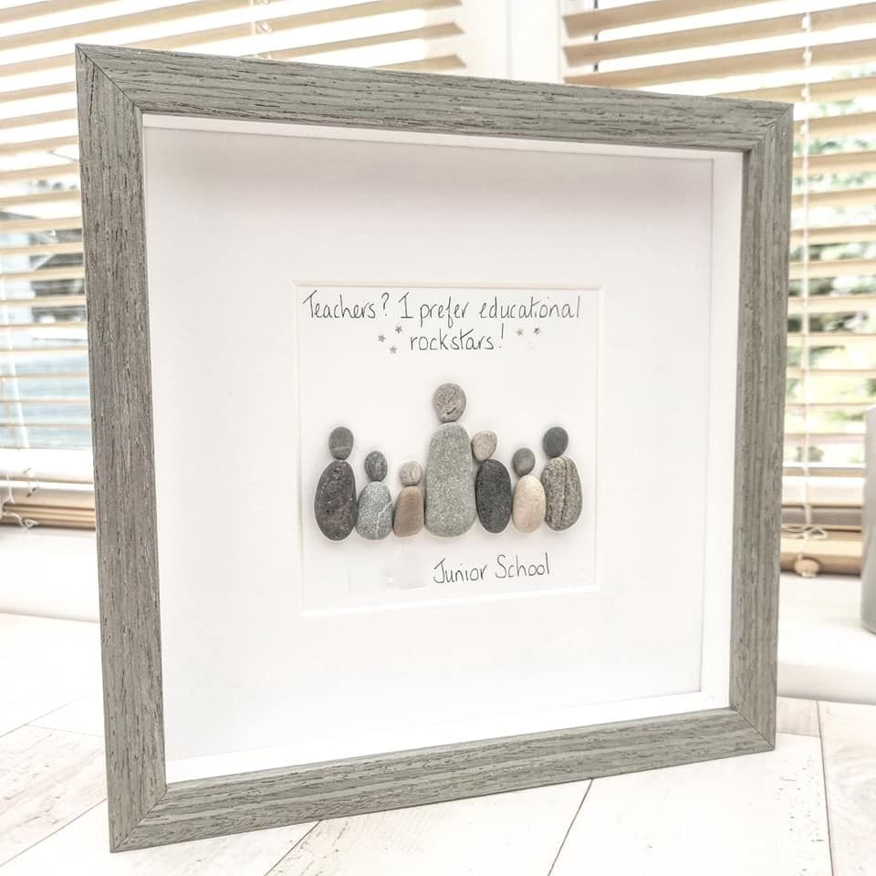 Pebble Art Picture Teacher, Teaching Assistant, Tutor Personalised Framed Thank you gift