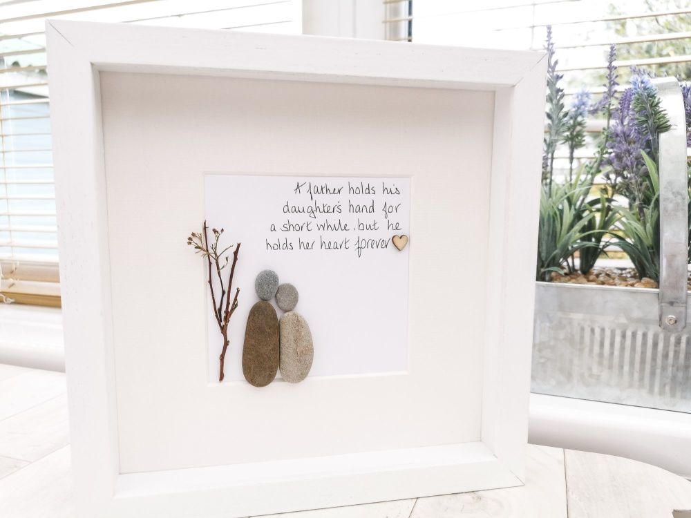 Dad, Daddy Pebble Art Picture - Dads Hold Our Hearts Forever - Framed & Personalised
