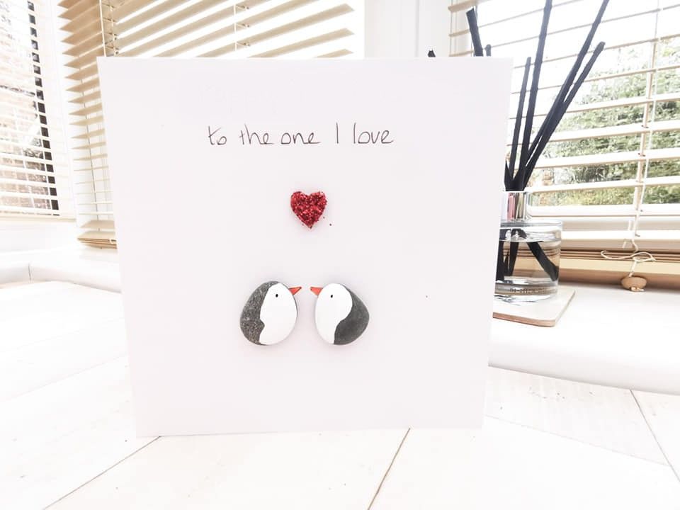Valentines Day Penguin Pebble Art Card - Personalised - Loved One