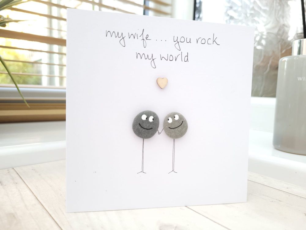 Anniversary, Birthday Card Wife, Partner Handmade Pebble Art Picture Fully Personalised