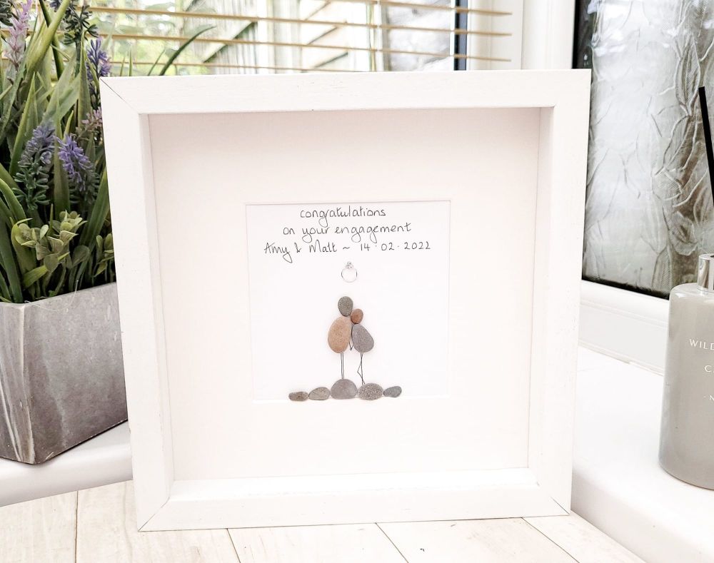Engagement Pebble Art Gift Him & Her Proposal Framed Personalised Picture