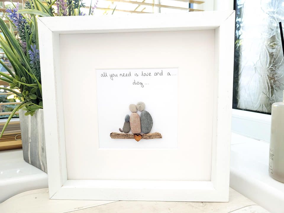 Dogs Are Family Pebble Art, Pebble Picture Framed, Personalised
