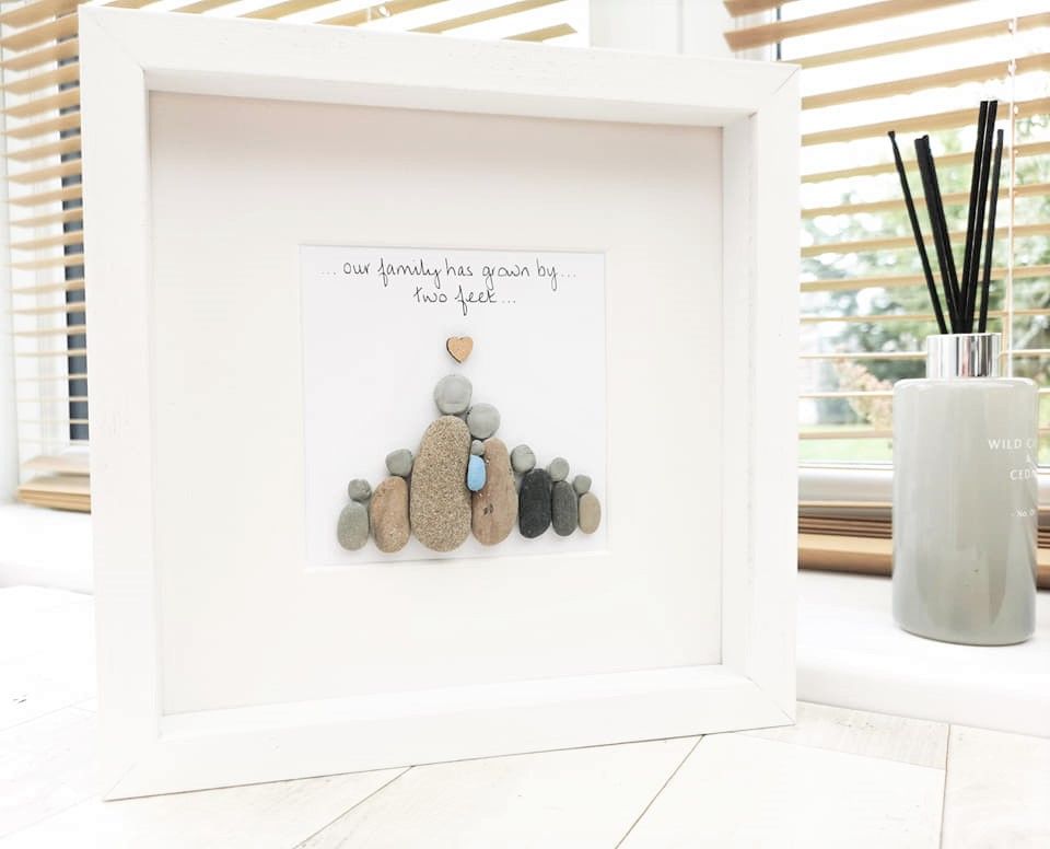 Family Pebble Art Picture - New Baby - New Parents Gift Personalised And Fr