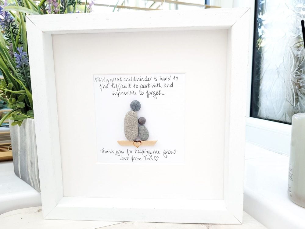 Childminder Pebble Art Picture Framed, Nanny, Nursery Personalised Thank you Gift
