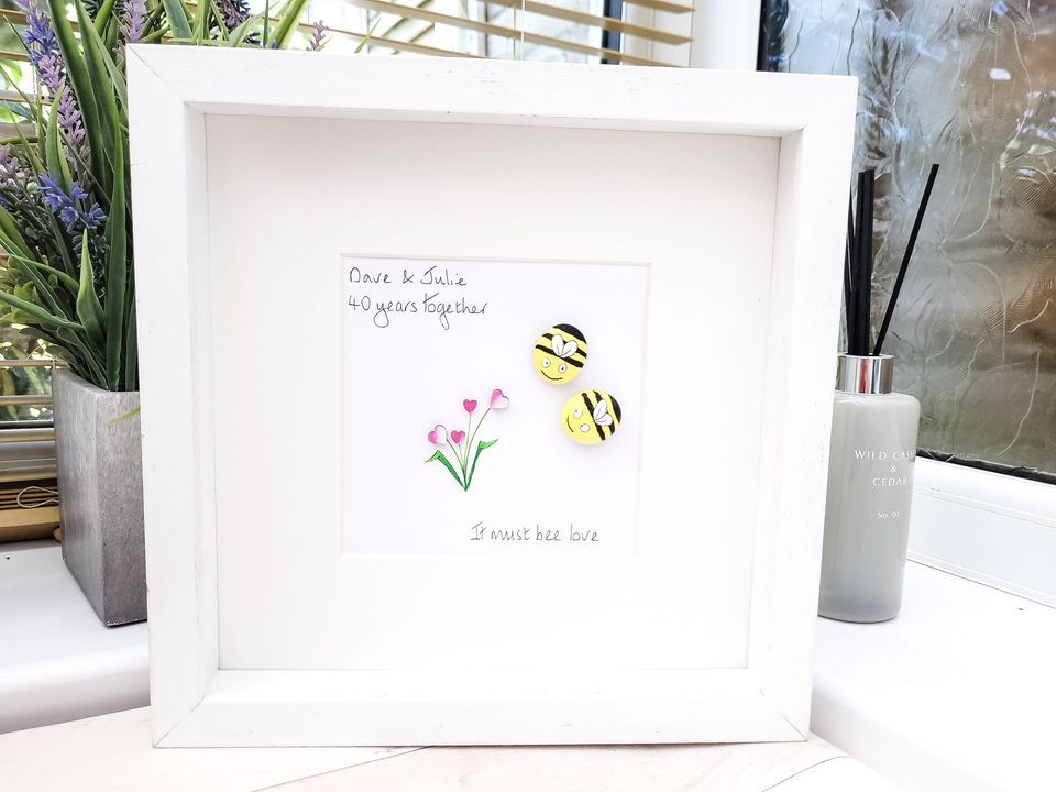 Engagement Or Anniversary Pebble Art Picture  -Bees, Bee Love  - Personalis