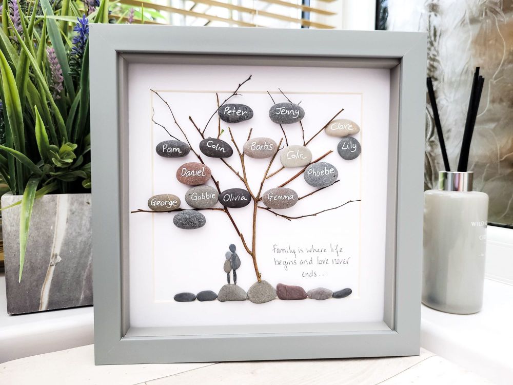 Family Tree Pebble Art Picture Framed Personalised Bespoke 
