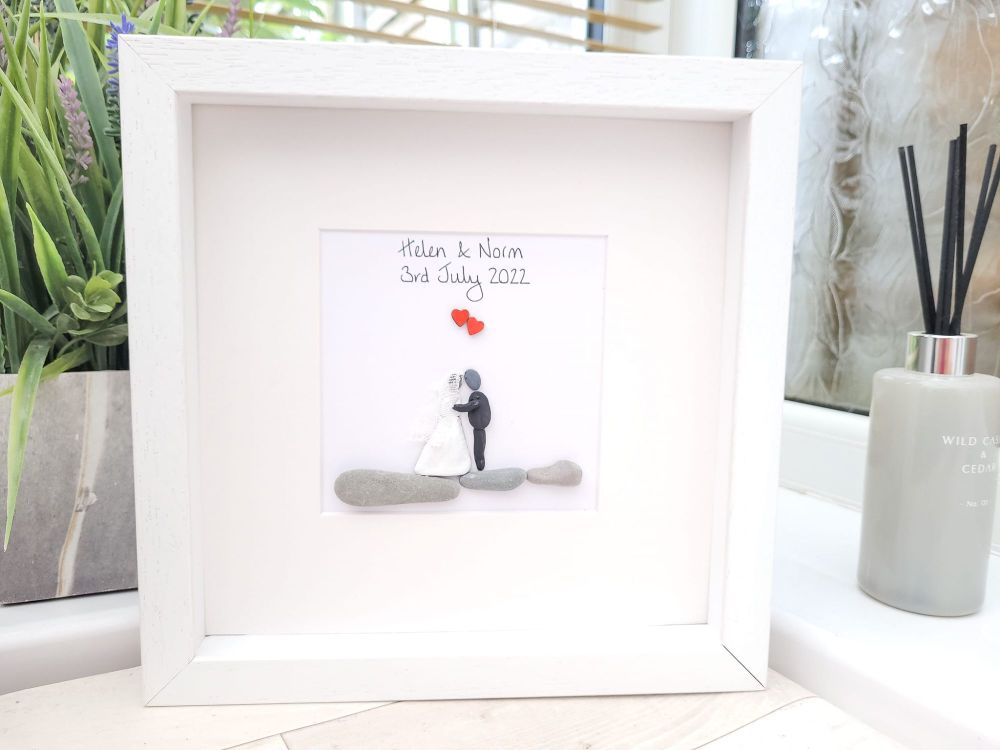 Wedding Gift Personalised and  Framed Pebble Art , Pebble Picture Anniversa