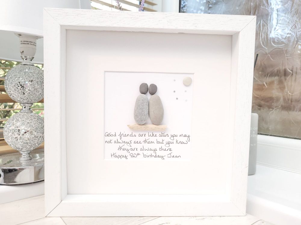 Best Friends Friendship Gift, Pebble Art, Pebble Picture Framed - Handmade And Fully Personalised