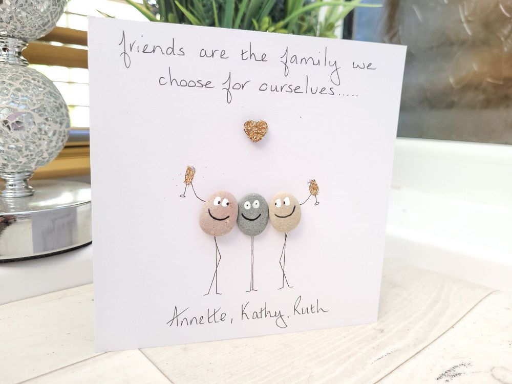Best Friends Are Family Handmade Pebble Art Card Fully Personalised