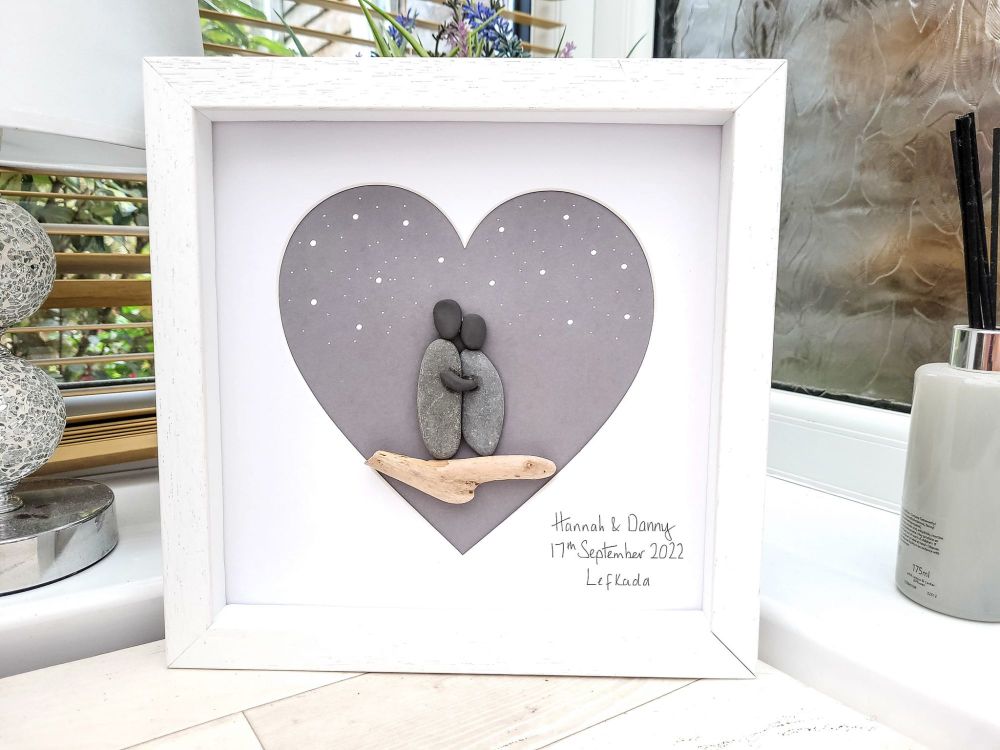 Anniversary, Loved Ones Heart Shaped Pebble Art Picture  Personalised