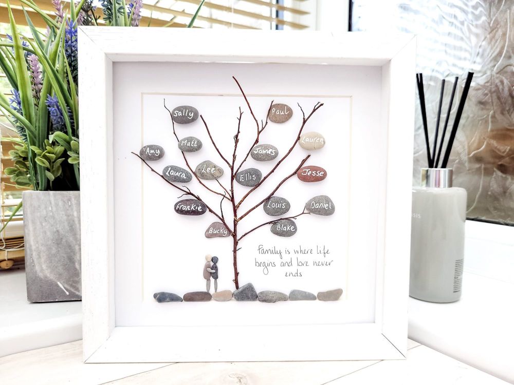 Family Tree Pebble Art Picture Framed Personalised Bespoke