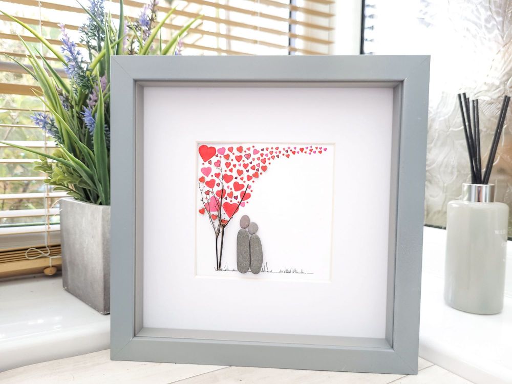 Valentines Day Gift Loved Ones Red Hearts Tree  Pebble Art Picture Personal