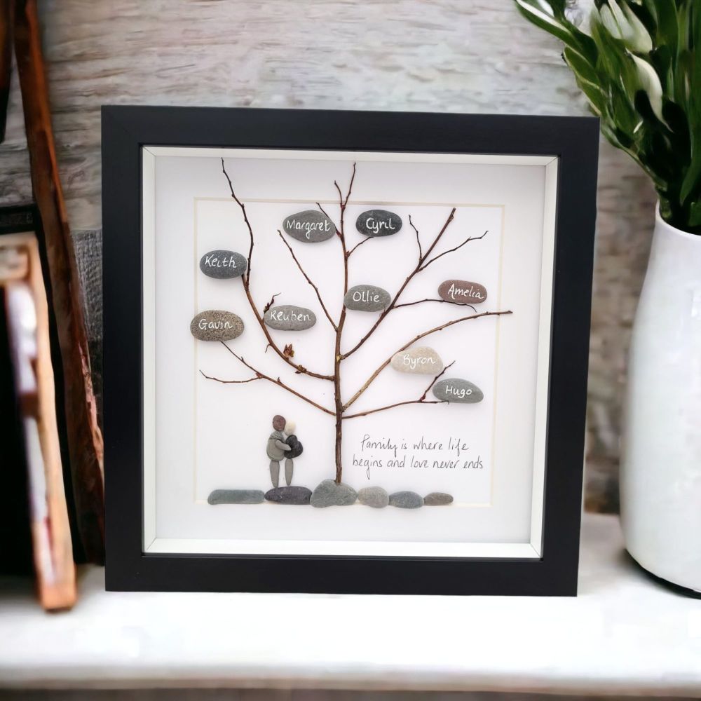 Family Tree Pebble Art Picture Framed Personalised Bespoke
