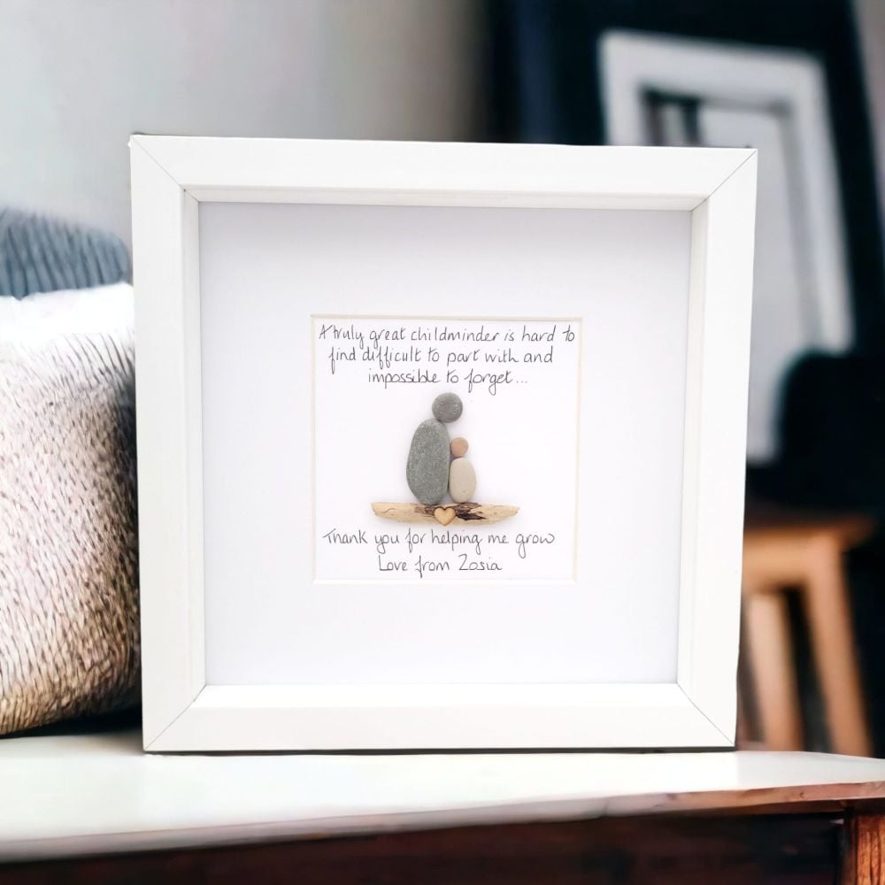 Childminder Pebble Art Picture Framed, Nanny, Nursery Personalised Thank you Gift