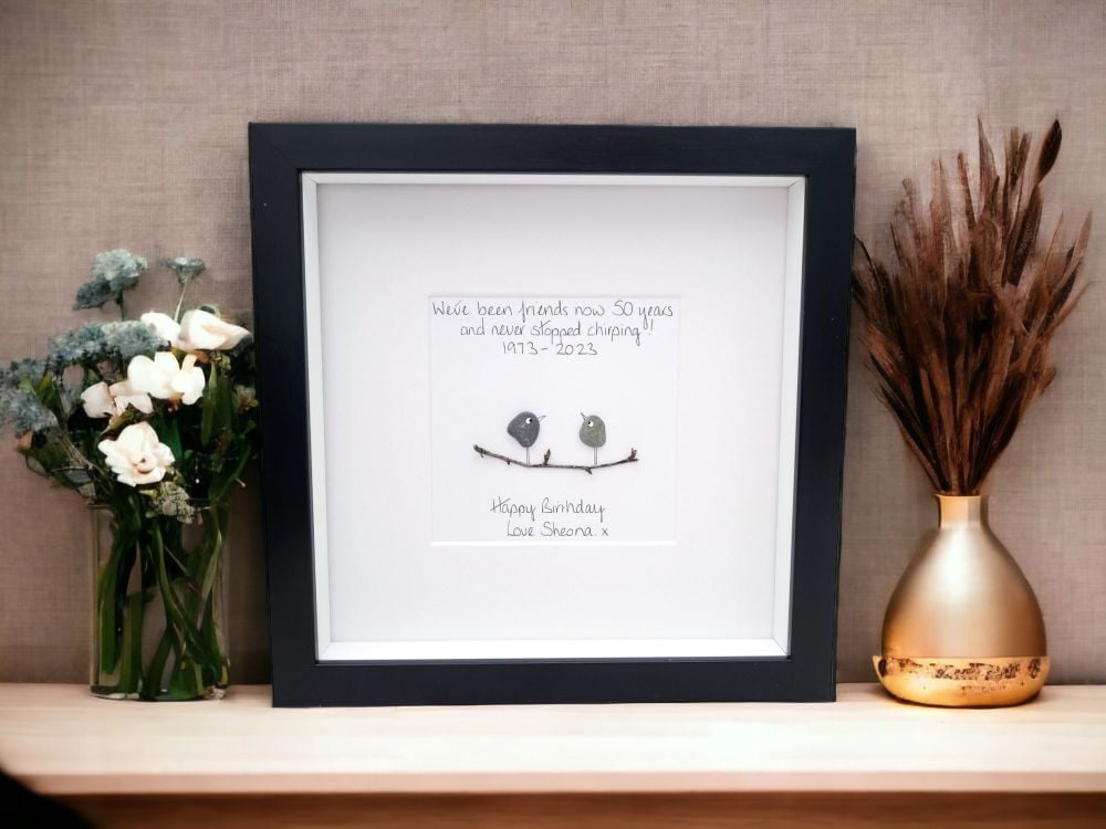 Best Friends, Friend Pebble Art Gift Framed And Personalised - Birds - Friends Forever - Leaving Gift