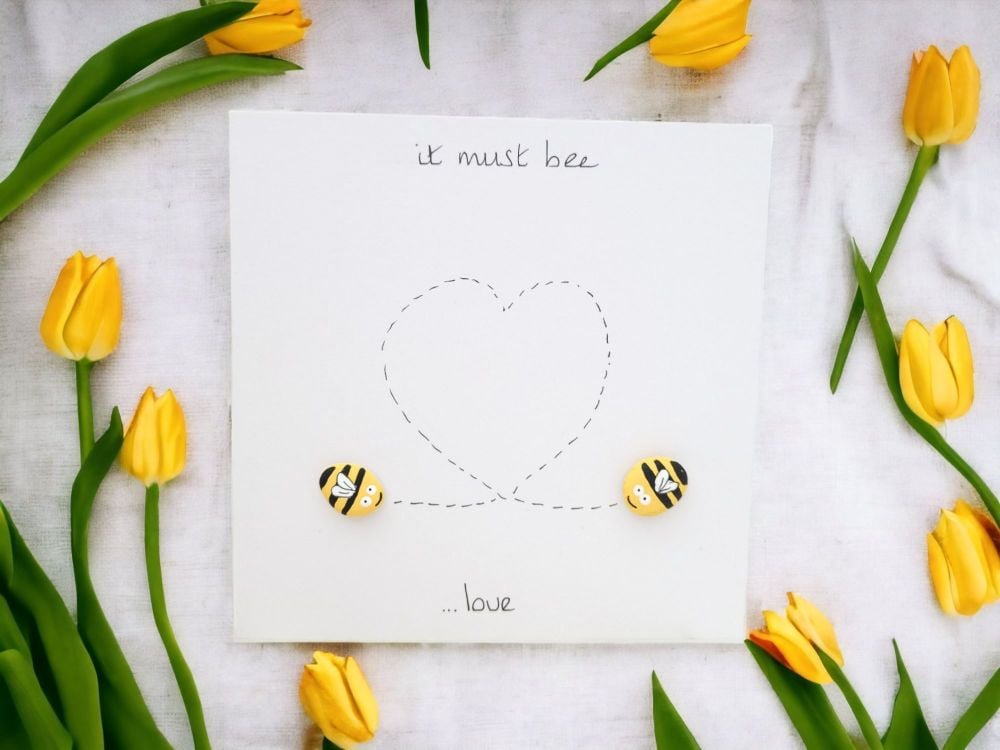 Bee - Bees Love Romantic Cute Pebble Art Card