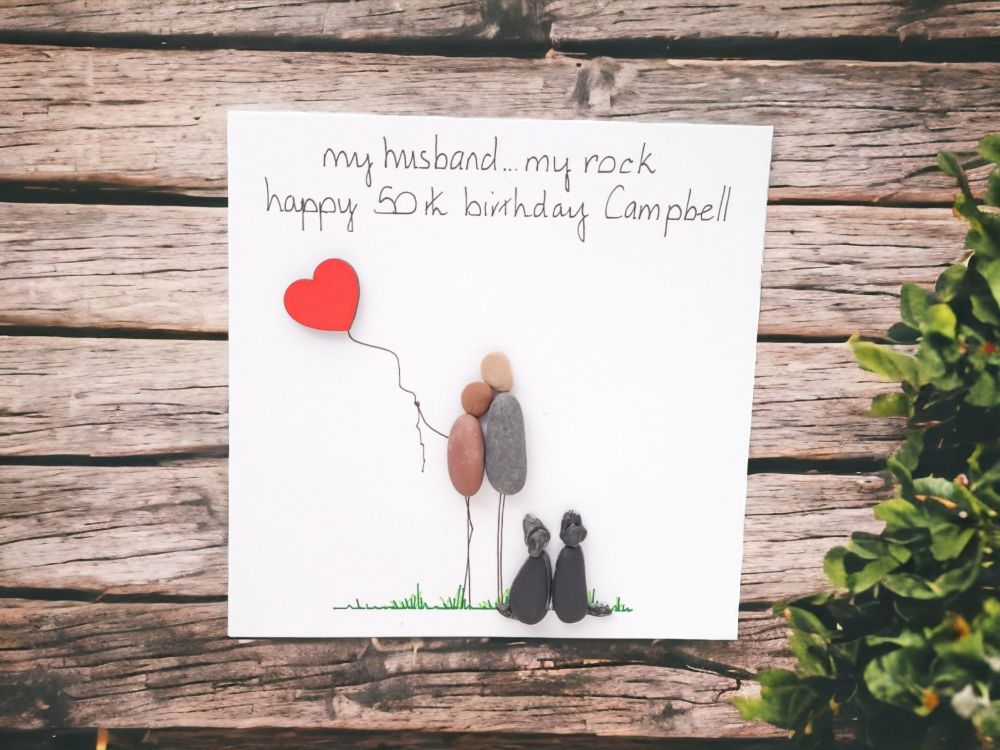 Husband Birthday Card -  Handmade Pebble Art Picture , Fully Personalised