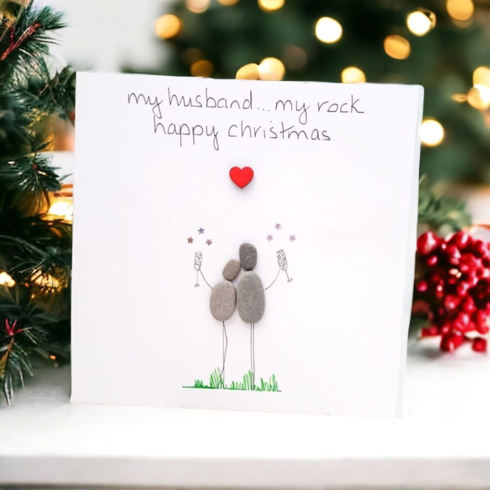 Husband Christmas Pebble Art Card, Fiance, Boyfriend Personalised