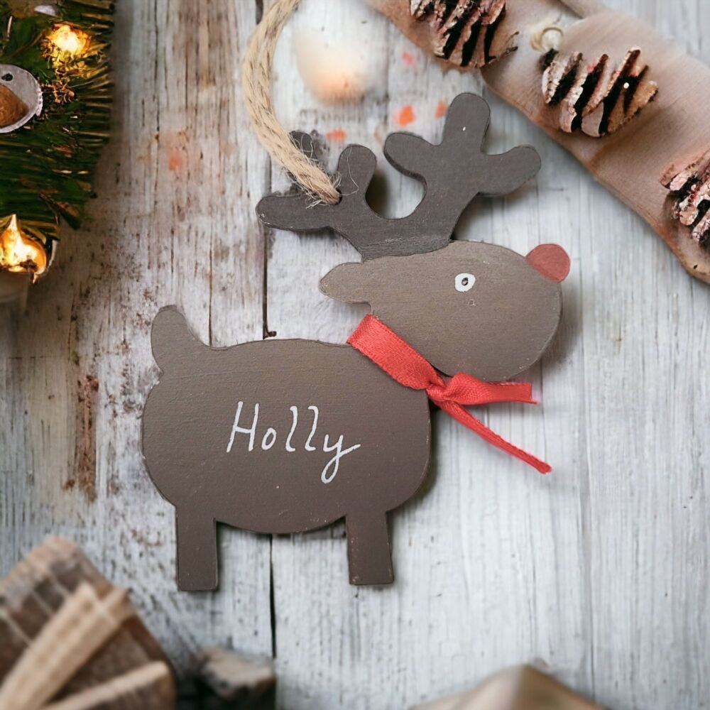 Christmas Decoration Rudolph Reindeer Shaped Personalised with a name