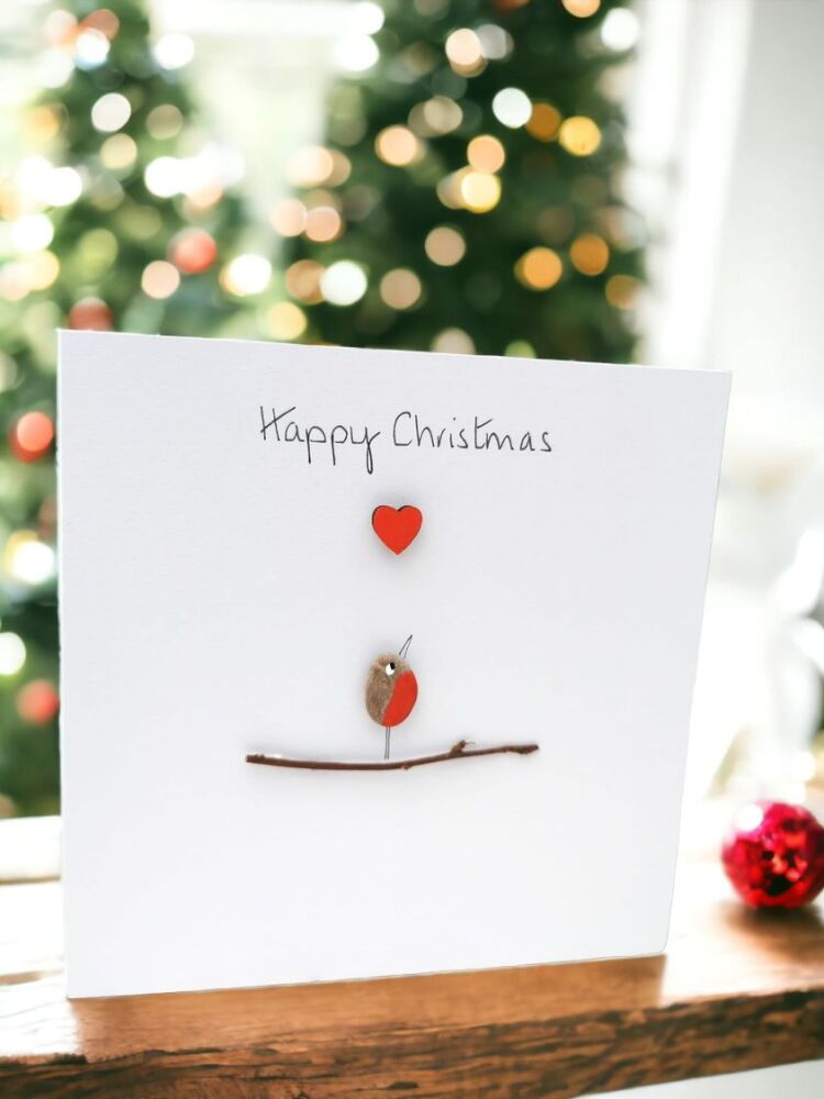 Christmas Card  Robin Pebble Art I Love You - Personalised