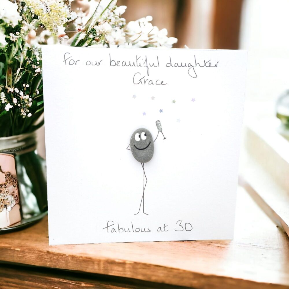 Handmade Pebble Art Congratulations - Happy Birthday Personalised Card 