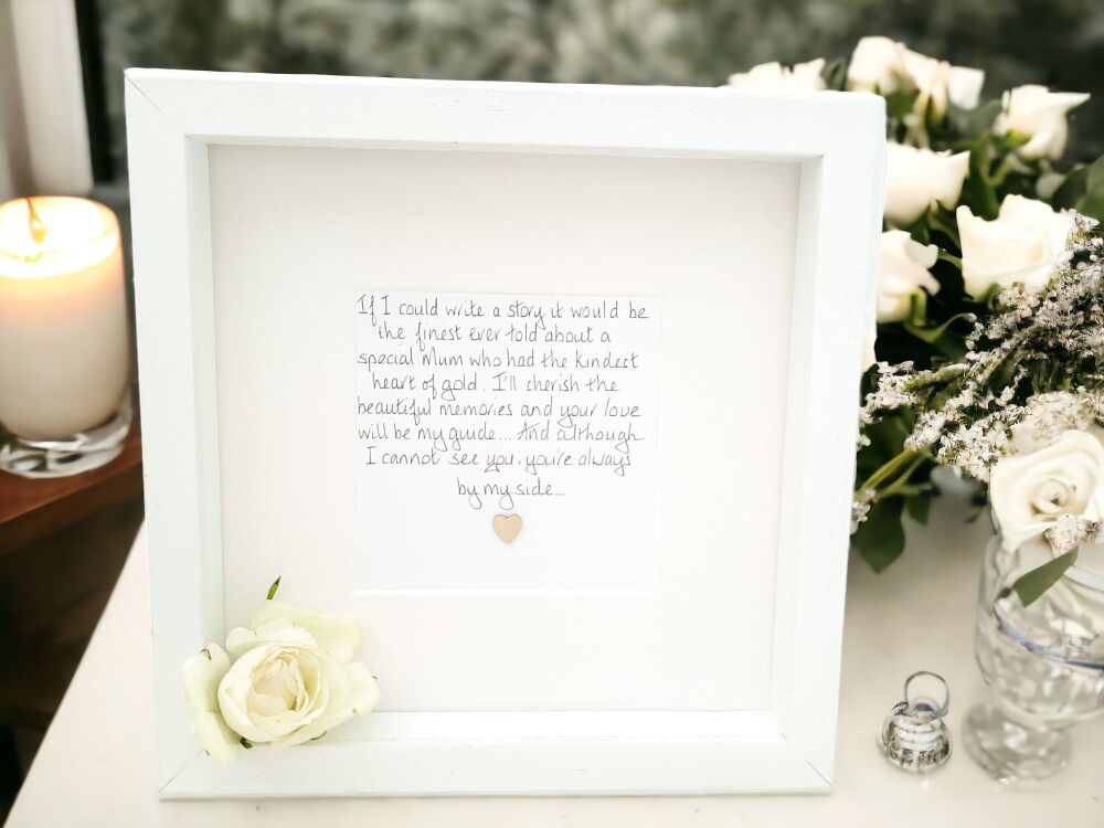 Funeral flowers keepsake frame memorial gift hand written and personalised for Mum Dad