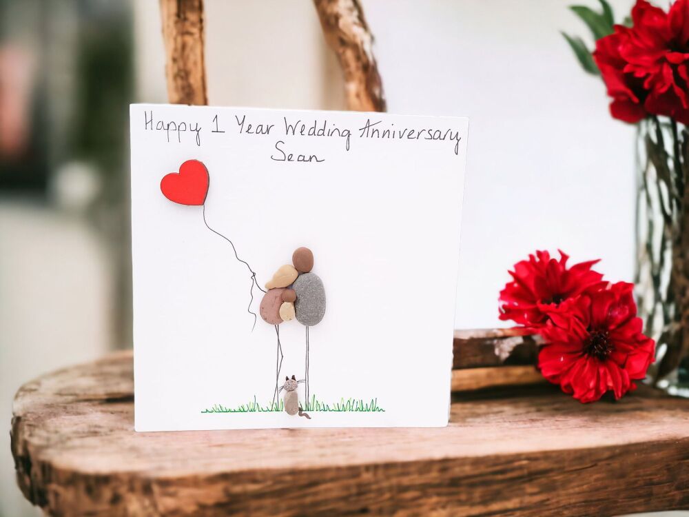 Anniversary Milestone Card Husband, Wife - Pebble Art Picture - Wedding - F
