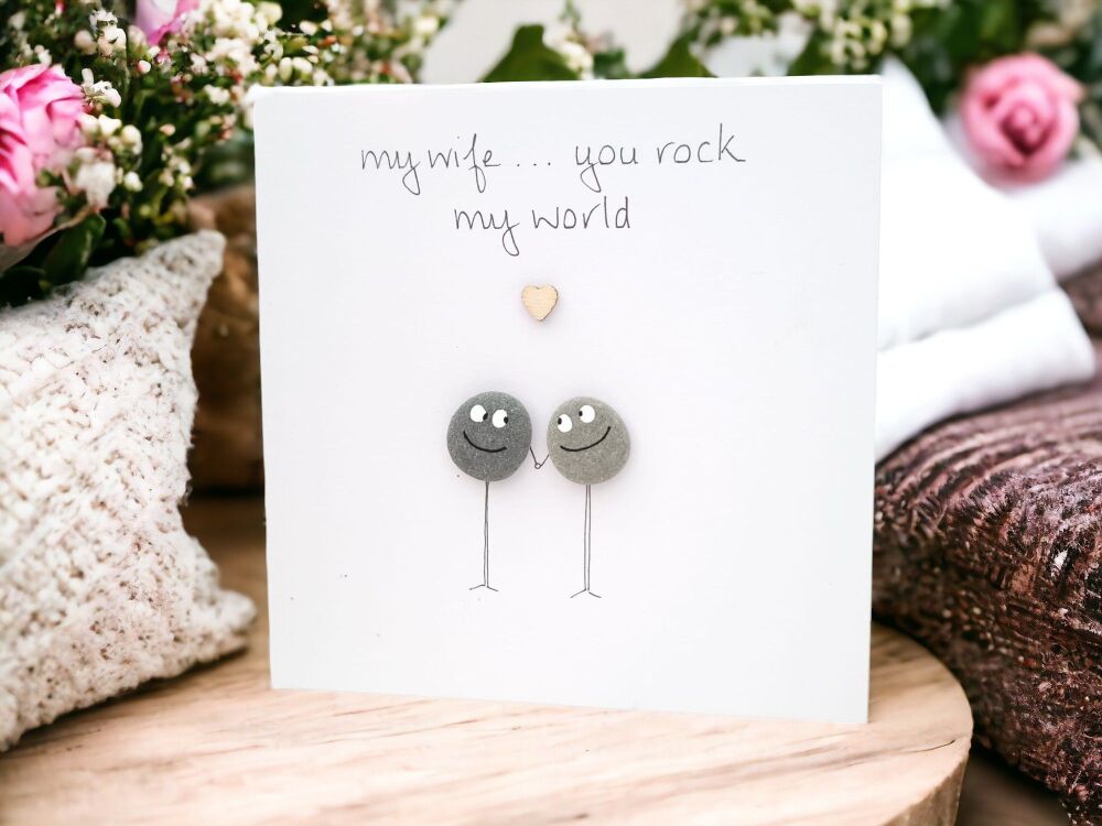 Wife Valentines, Anniversary Card  Handmade Pebble Art  Personalised