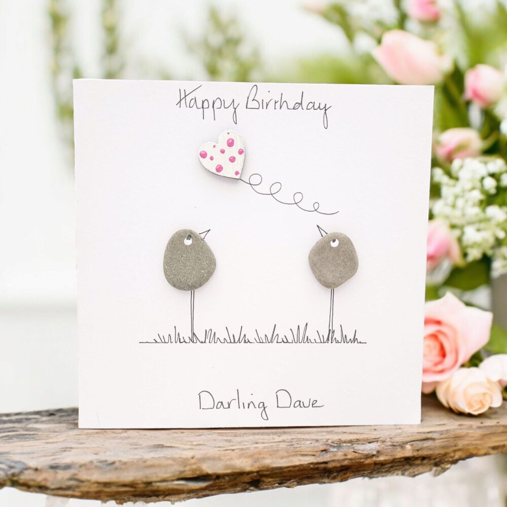 Happy Birthday Card - Pebble Art Bird Picture Personalised