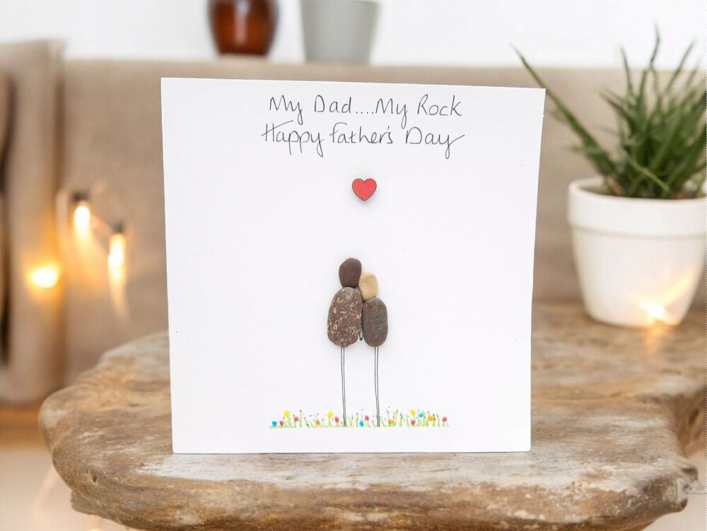 Dad Father's Day Pebble Art Picture Card Personalised