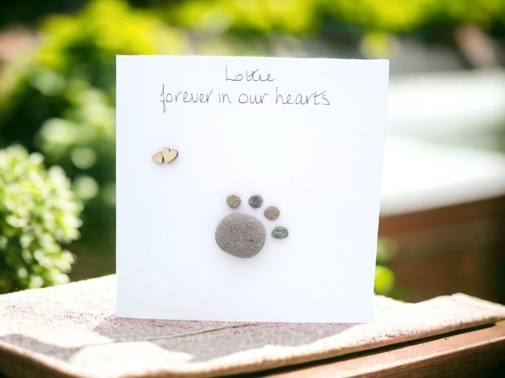 Sympathy Pet Loss card, Paw Prints, Handmade Pebble Art Picture , Fully Per