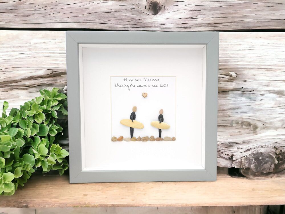 Surfer Beach Lover Pebble Art Personalised Coastal Home Decor Gift Framed