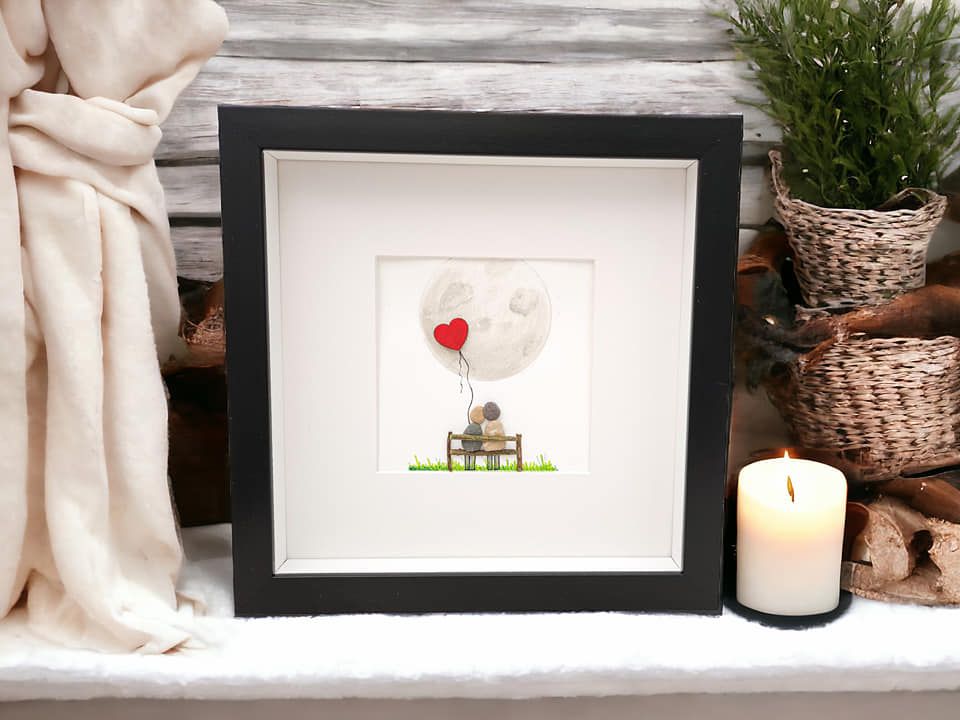 Wedding Anniversary Watercolour Pebble Art, I love you to the moon and back