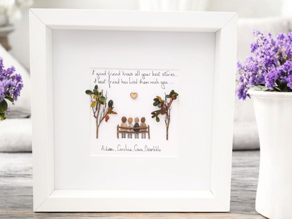 Family Pebble Bench Picture Framed, Pebble Art, Housewarming Gift, Fully Pe
